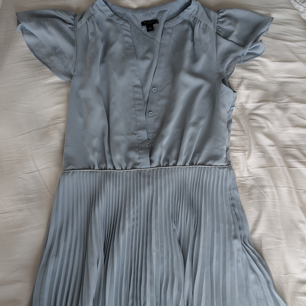 Ann Taylor Blue Midi Sundress with Flutter Cap Sleeves